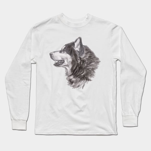 Classic Siberian Husky Dog Profile Drawing Long Sleeve T-Shirt by lalanny